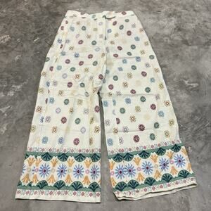 Maison D'Amelie Wide Leg Pants Women Aztec Pattern Full Length Size Medium Linen